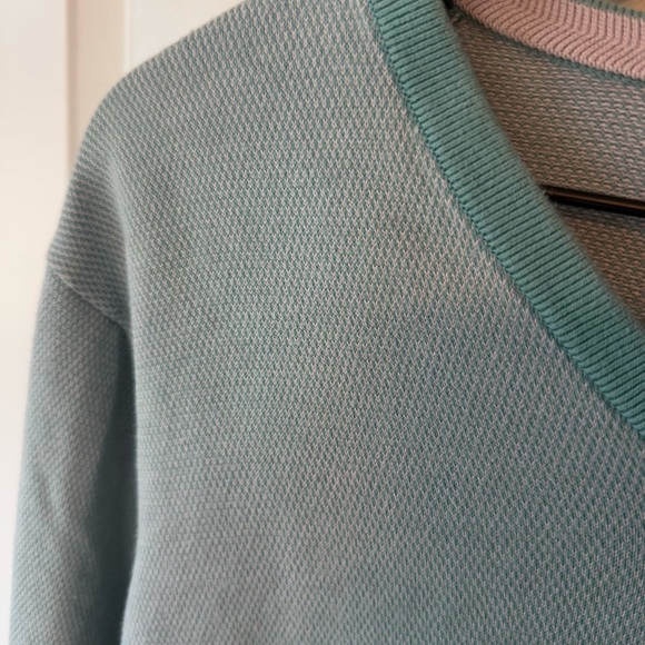 Lands’ End Men’s Green & White V Neck Long Sleeve Sweater 100% Cotton Size XL - Picture 6 of 12